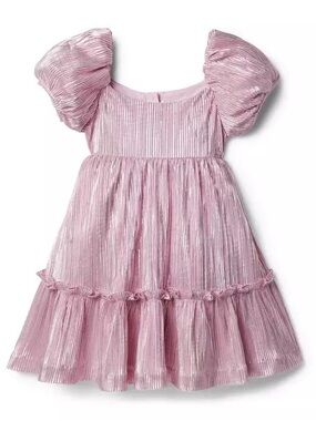 Janie & Jack Metallic Plisse Puff Sleeve Dress in Sweet Lilac (Shimmery Pink) 6